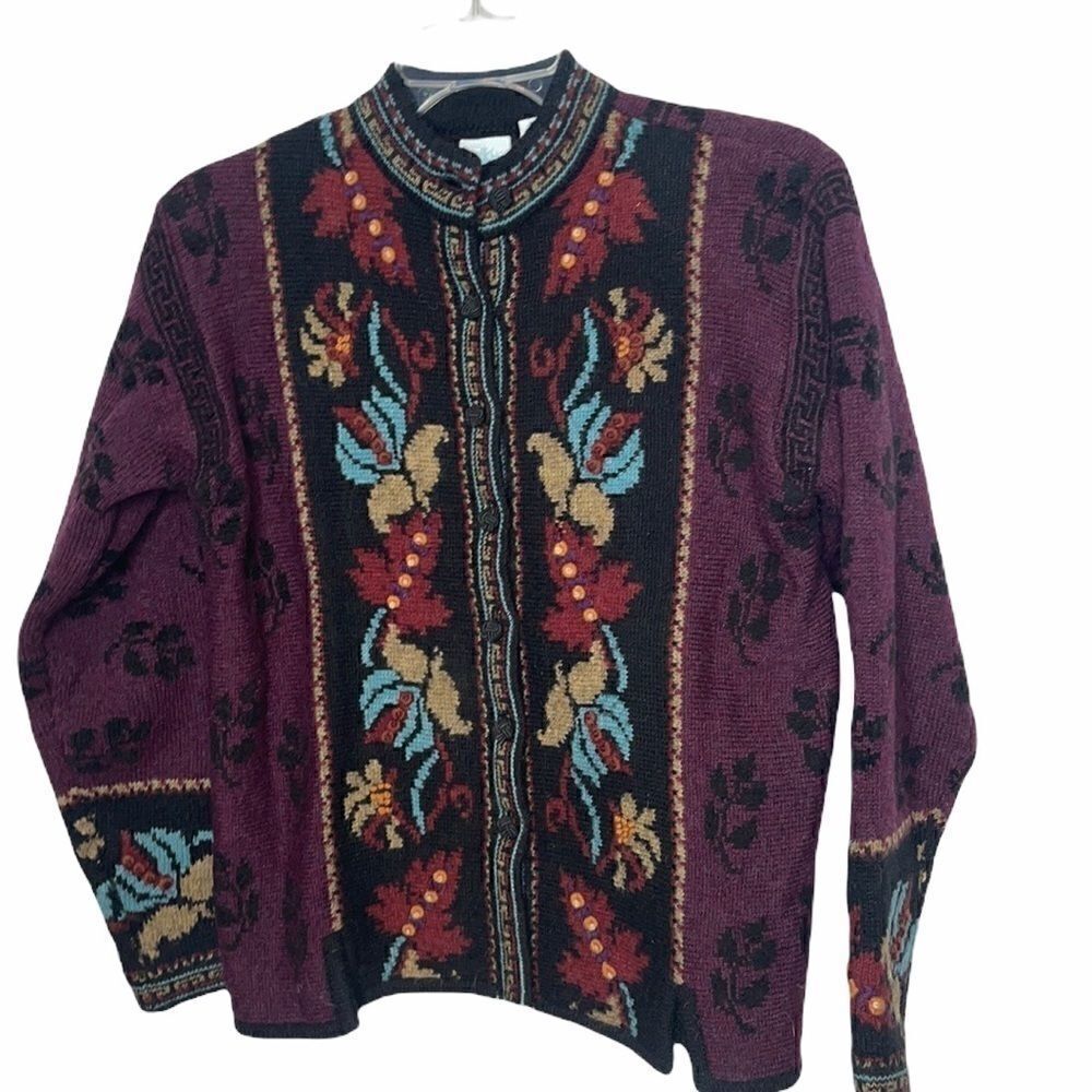 Wool Blend Beautiful Designed Cardigan. Size Petite Medium.